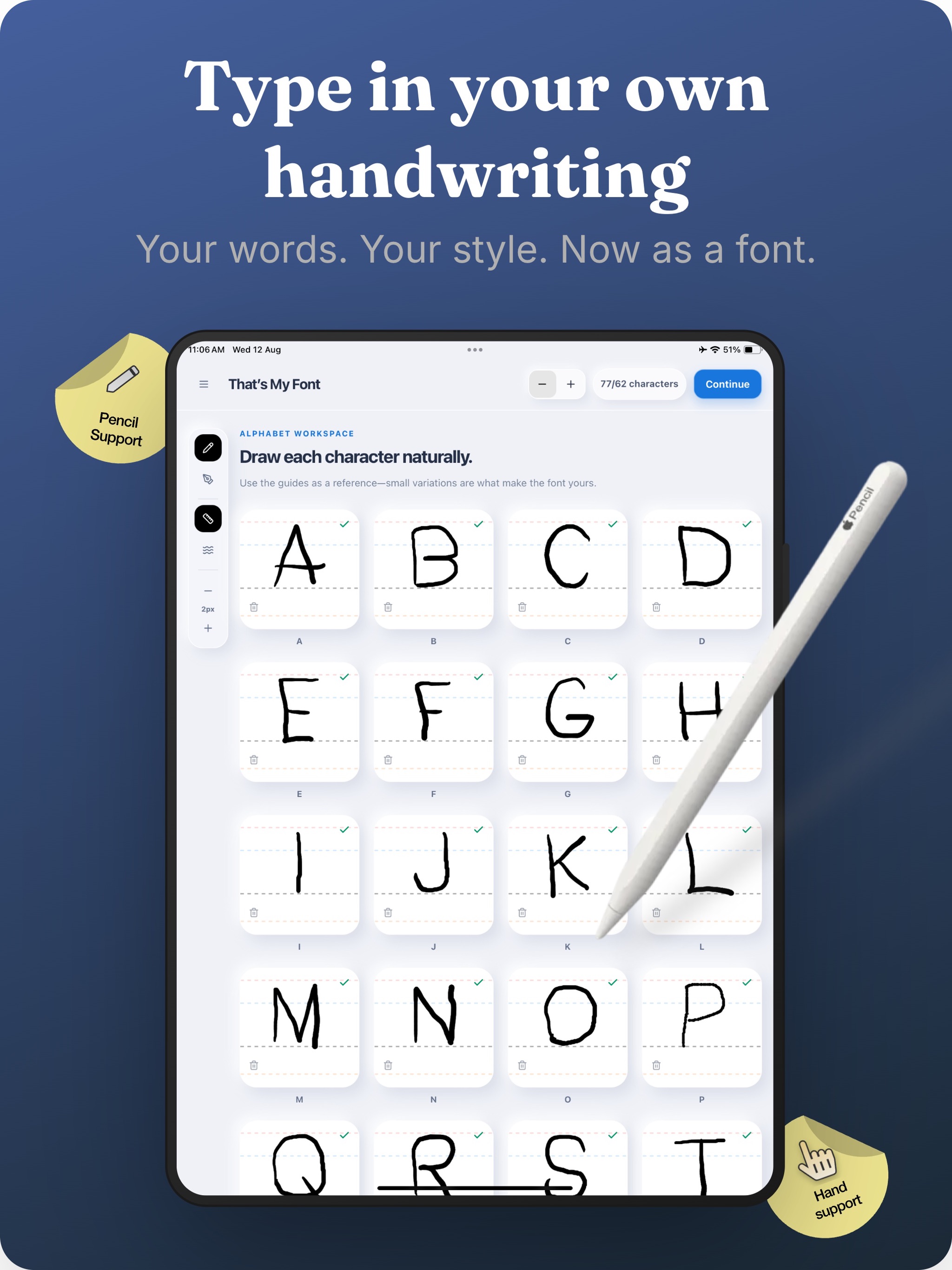 That’s My Font handwriting character grid