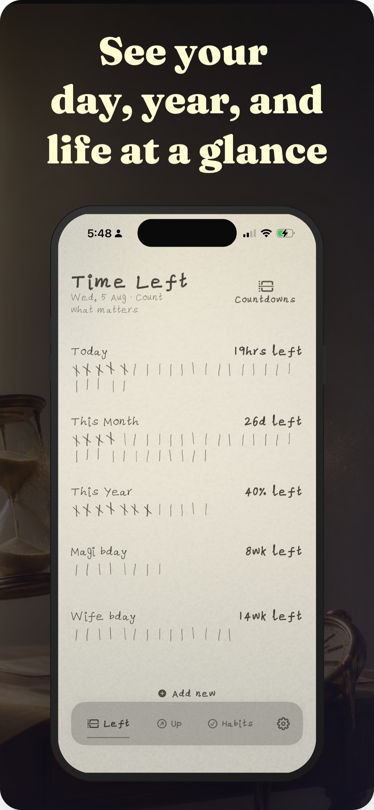 Time Left day, year, and life overview