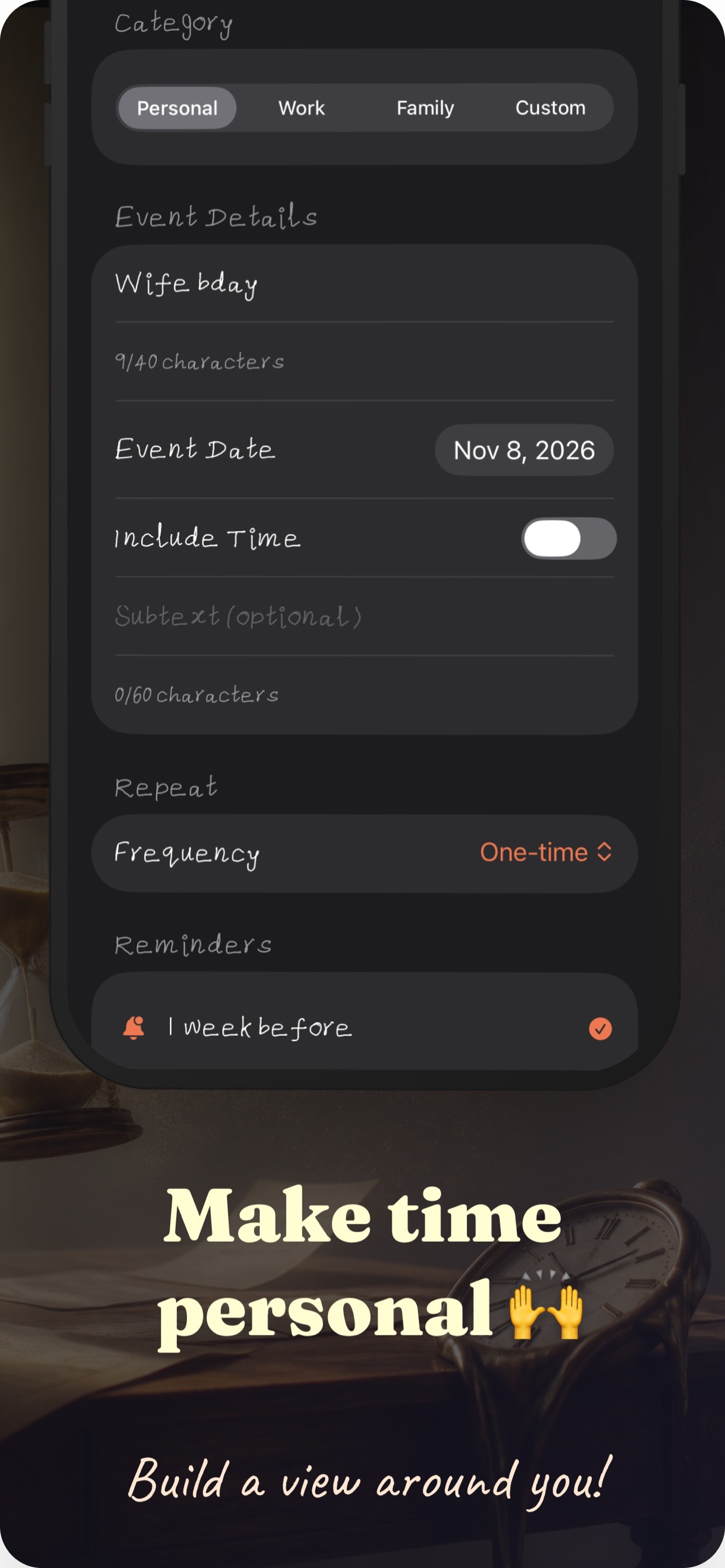Time Left custom event details